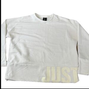 Women's Nike Dri-FIT puff Ribbed Just Do It Pullover White Sz M CD8991-